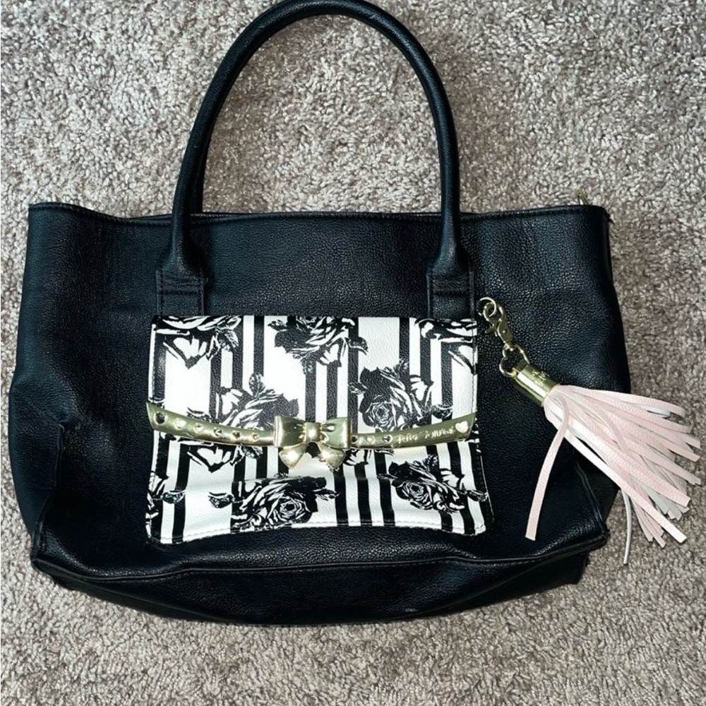 Betsey Johnson Black and White Rose Tote
